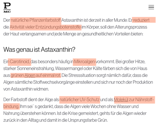 Astaxanthin Artikel Algen