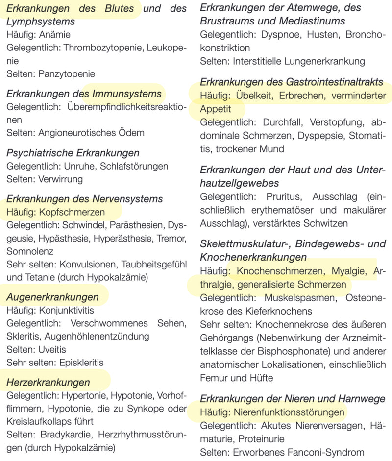 Biophosphonate nebenwirkungen
