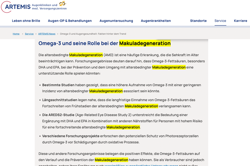 Omega3 makuladegeneration augenkliniken